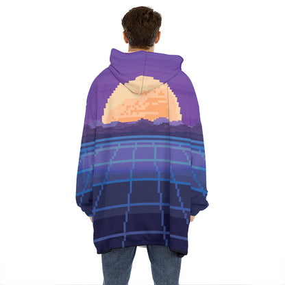 8-Bit Pixel Digital Landscape Print Hoodie Blanket