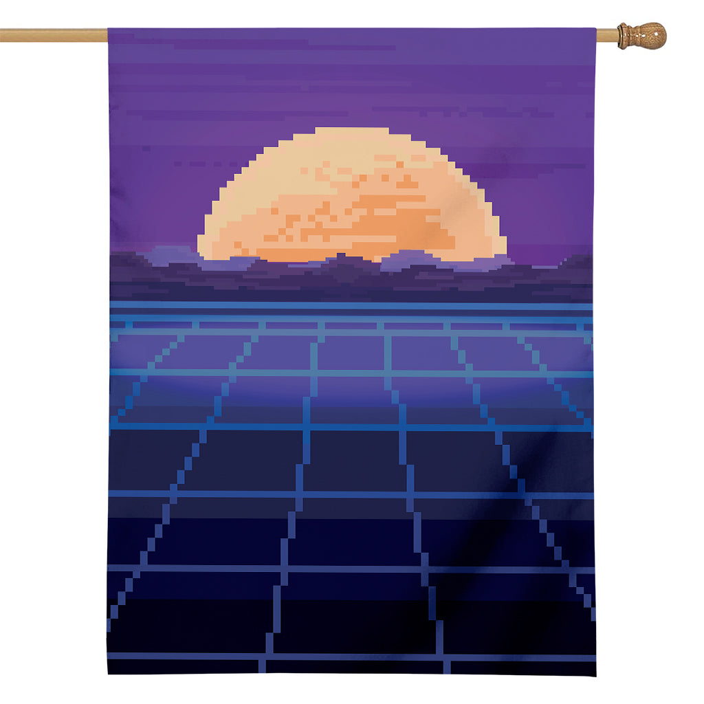 8-Bit Pixel Digital Landscape Print House Flag