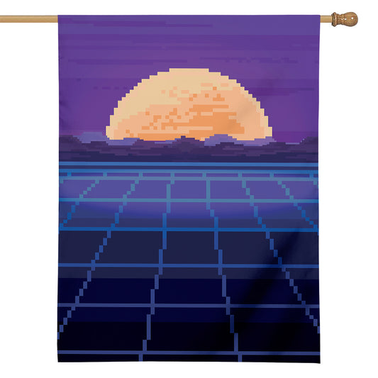 8-Bit Pixel Digital Landscape Print House Flag