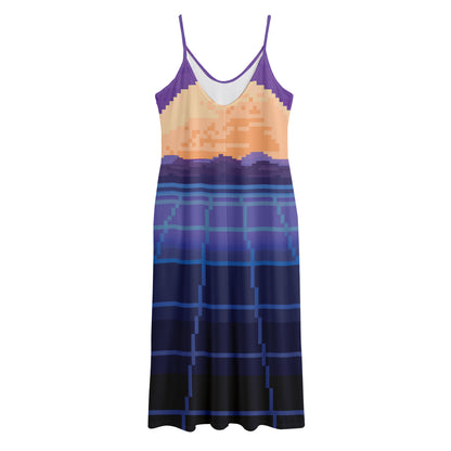 8-Bit Pixel Digital Landscape Print Jersey Midi Cami Dress