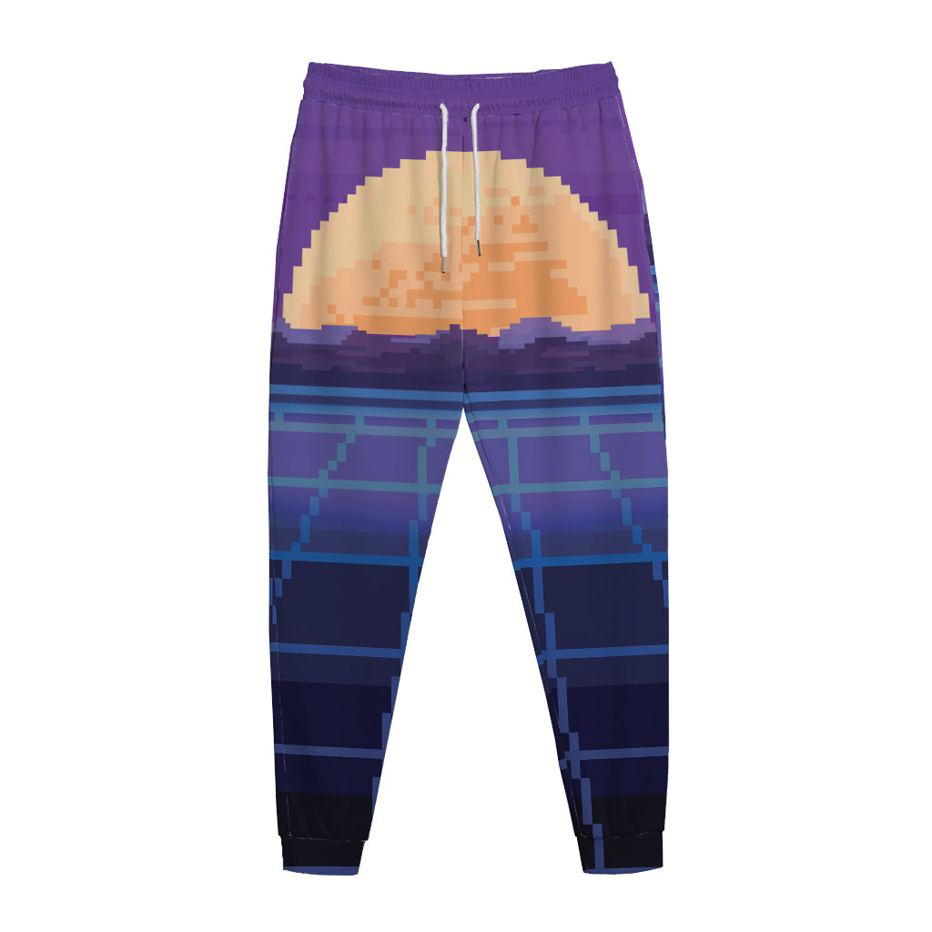 8-Bit Pixel Digital Landscape Print Jogger Pants
