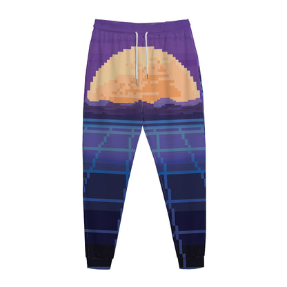 8-Bit Pixel Digital Landscape Print Jogger Pants