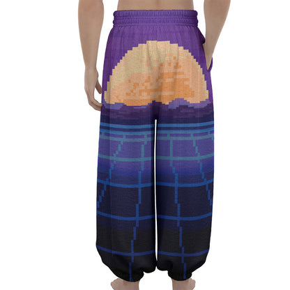 8-Bit Pixel Digital Landscape Print Lantern Pants