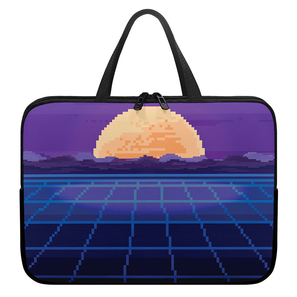 8-Bit Pixel Digital Landscape Print Laptop Sleeve With Handle