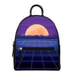 8-Bit Pixel Digital Landscape Print Leather Backpack