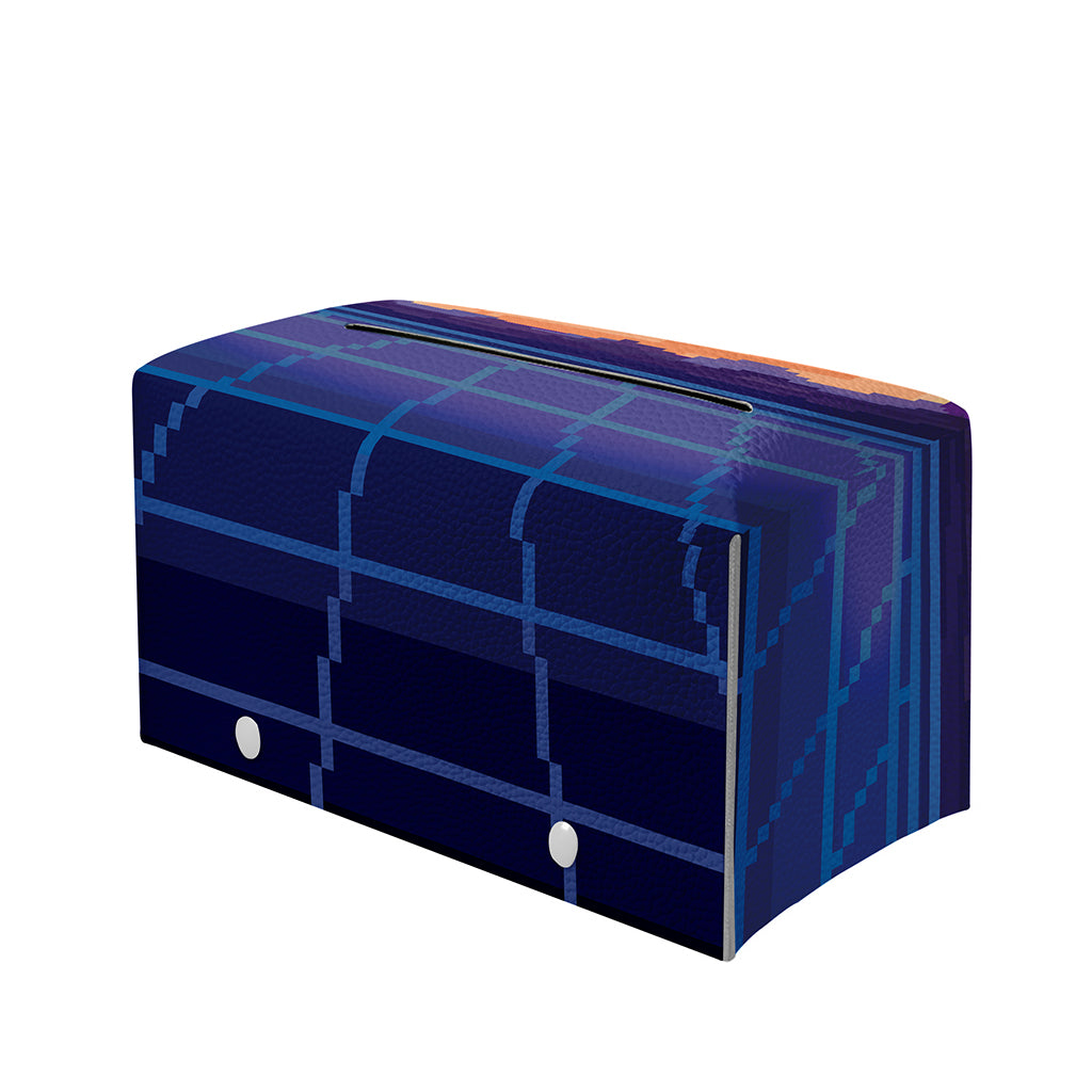 8-Bit Pixel Digital Landscape Print Leather Tissue Box Cover