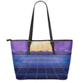 8-Bit Pixel Digital Landscape Print Leather Tote Bag With Zipper
