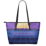 8-Bit Pixel Digital Landscape Print Leather Tote Bag