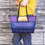 8-Bit Pixel Digital Landscape Print Leather Tote Bag
