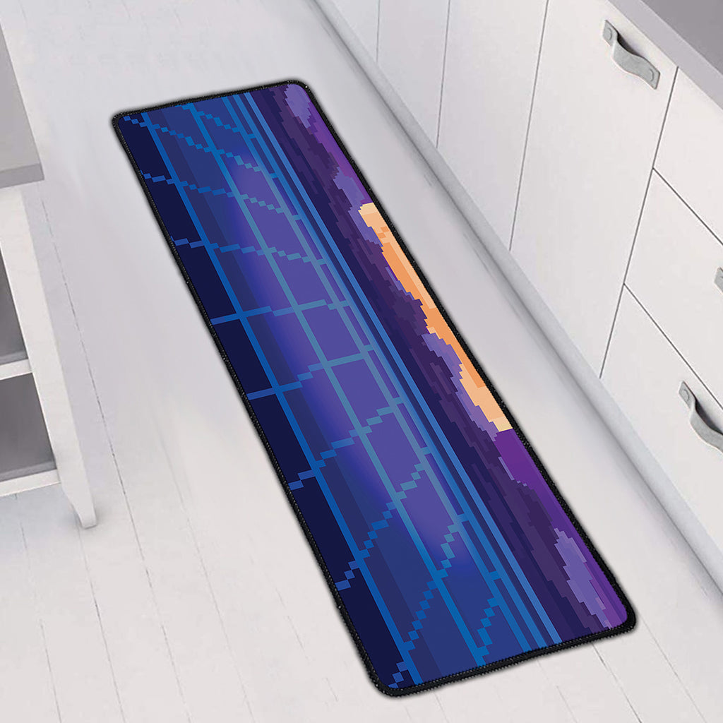 8-Bit Pixel Digital Landscape Print Long Kitchen Mat