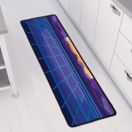 8-Bit Pixel Digital Landscape Print Long Kitchen Mat