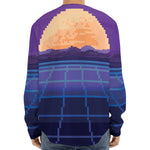 8-Bit Pixel Digital Landscape Print Long Sleeve Baseball Jersey