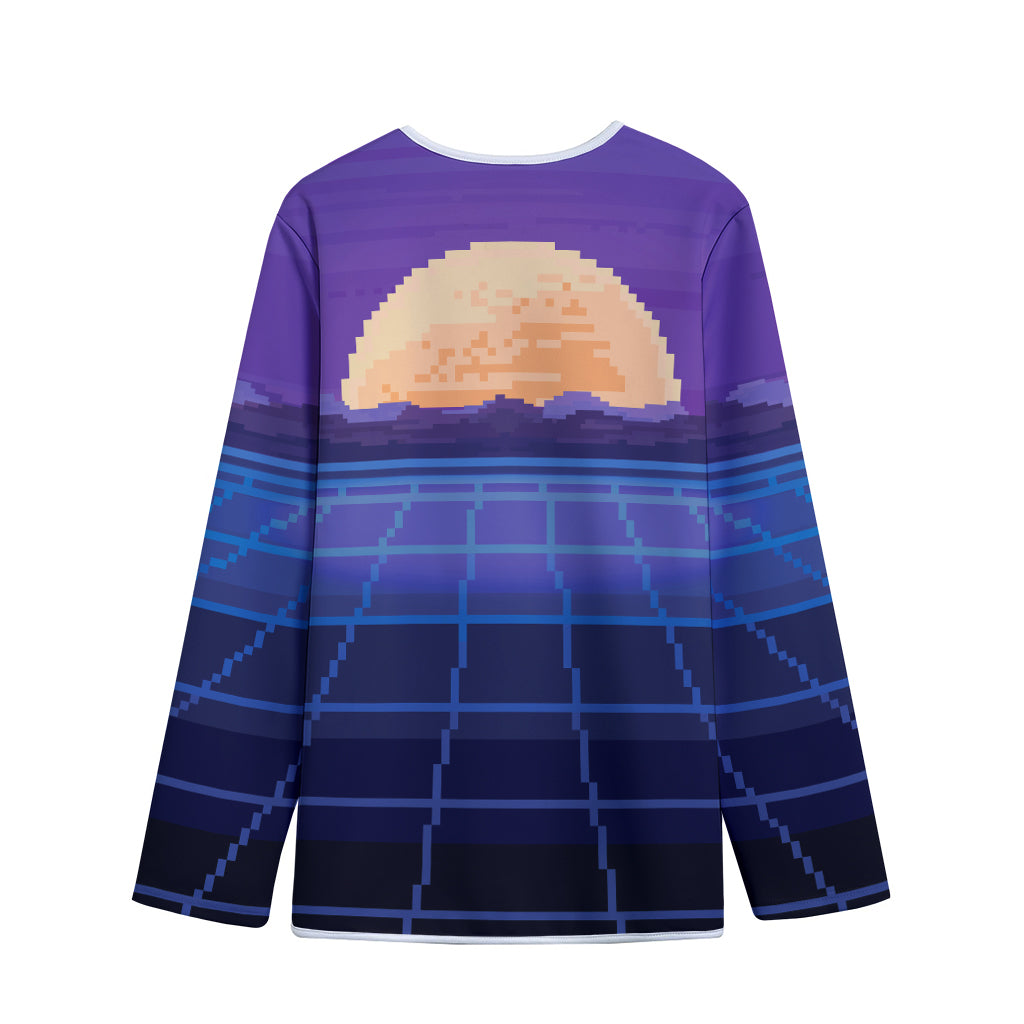 8-Bit Pixel Digital Landscape Print Long Sleeve Short Coat