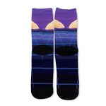 8-Bit Pixel Digital Landscape Print Long Socks
