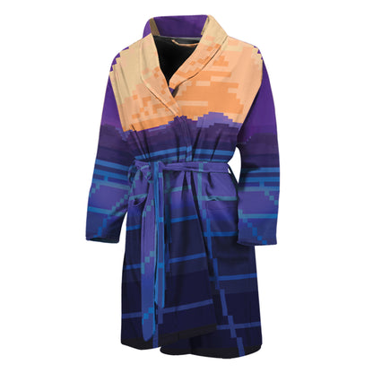 8-Bit Pixel Digital Landscape Print Men's Bathrobe