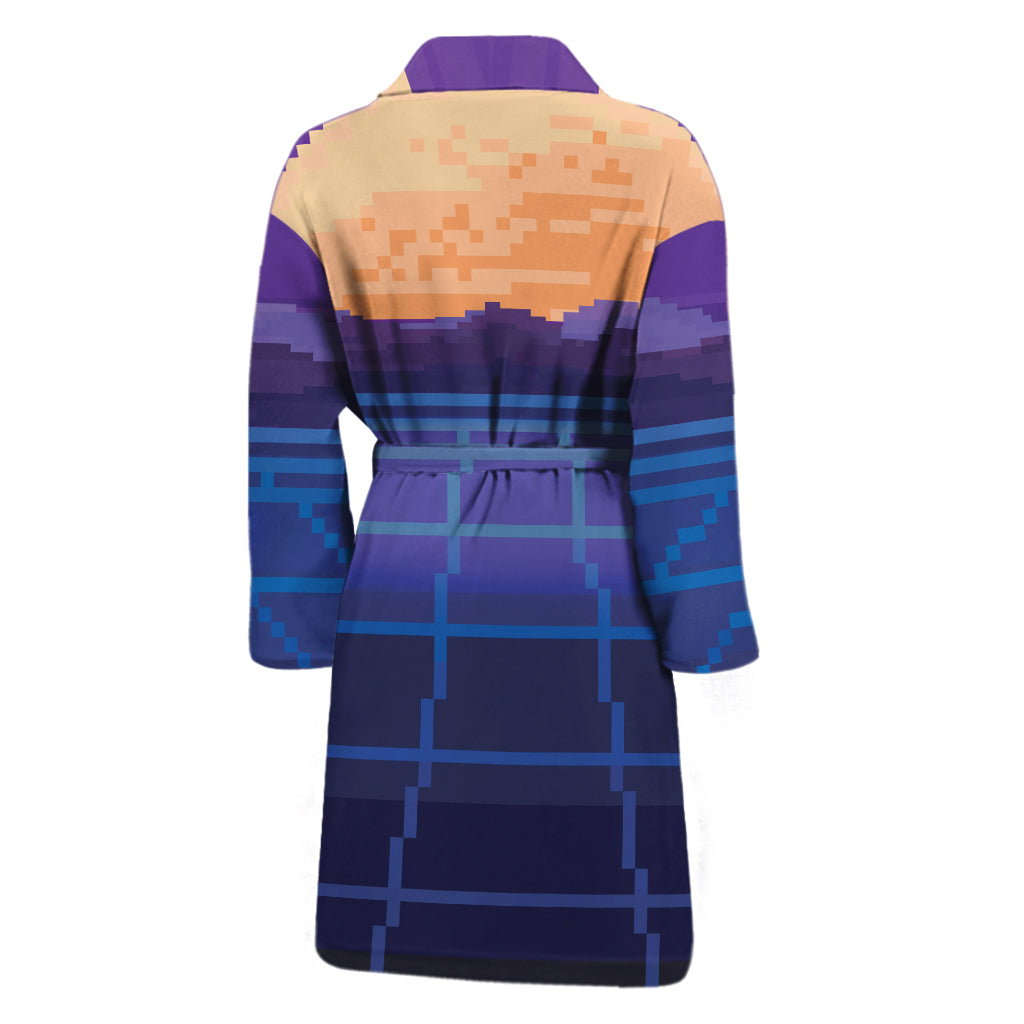 8-Bit Pixel Digital Landscape Print Men's Bathrobe