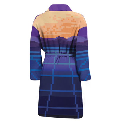 8-Bit Pixel Digital Landscape Print Men's Bathrobe