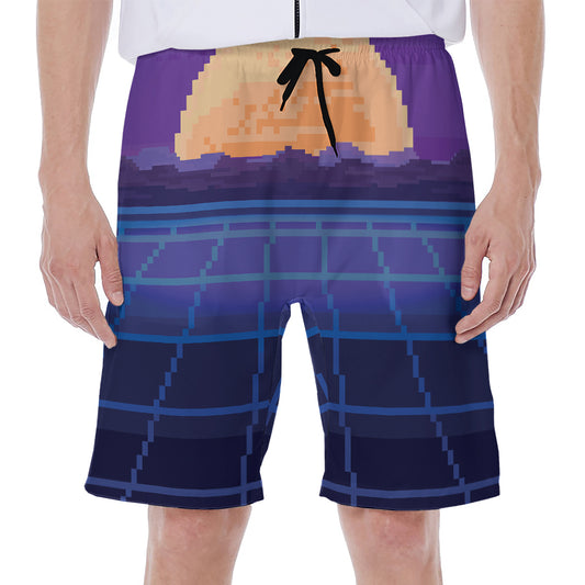 8-Bit Pixel Digital Landscape Print Men's Beach Shorts