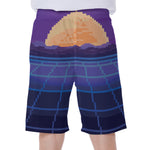 8-Bit Pixel Digital Landscape Print Men's Beach Shorts