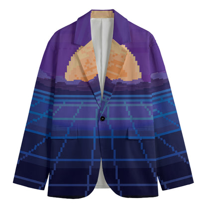 8-Bit Pixel Digital Landscape Print Men's Blazer