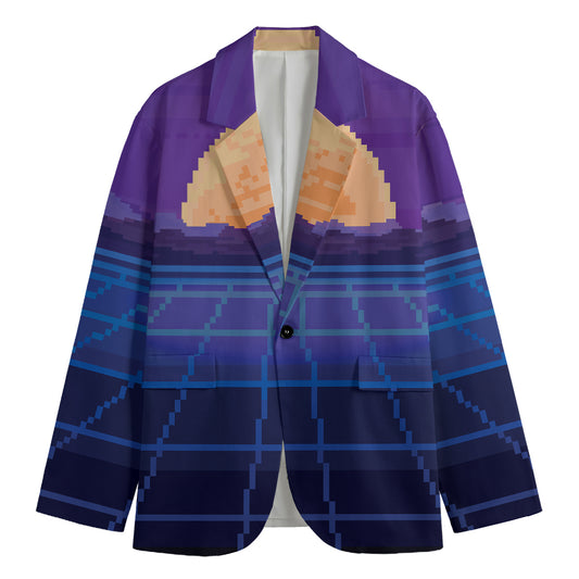 8-Bit Pixel Digital Landscape Print Men's Blazer