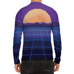 8-Bit Pixel Digital Landscape Print Men's Long Sleeve Rash Guard