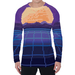 8-Bit Pixel Digital Landscape Print Men's Long Sleeve T-Shirt