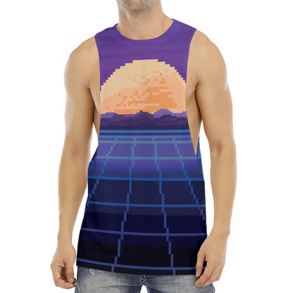 8-Bit Pixel Digital Landscape Print Men's Muscle Tank Top
