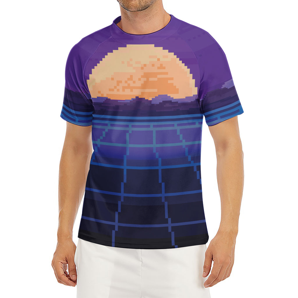 8-Bit Pixel Digital Landscape Print Men's Short Sleeve Rash Guard ...