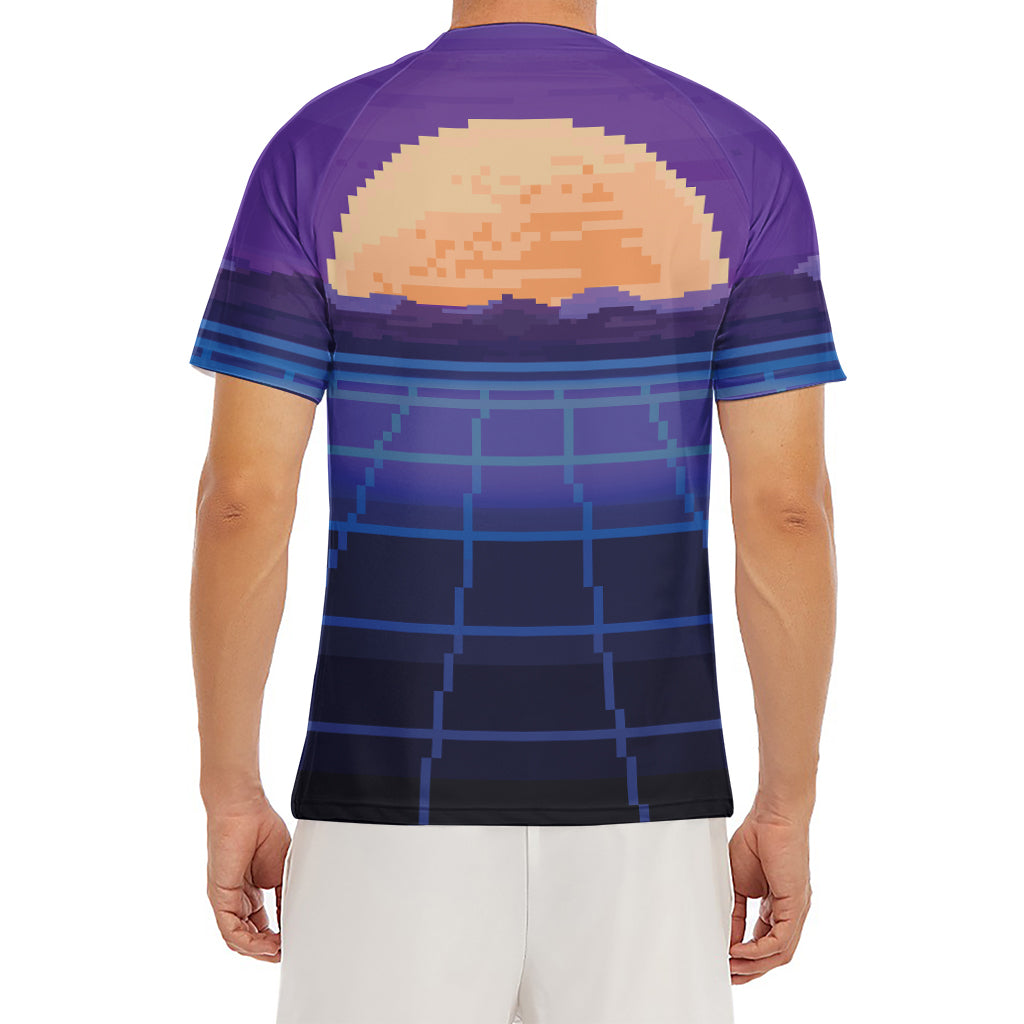 8-Bit Pixel Digital Landscape Print Men's Short Sleeve Rash Guard