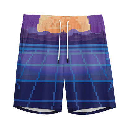 8-Bit Pixel Digital Landscape Print Men's Sports Shorts