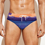 8-Bit Pixel Digital Landscape Print Men's Swim Briefs