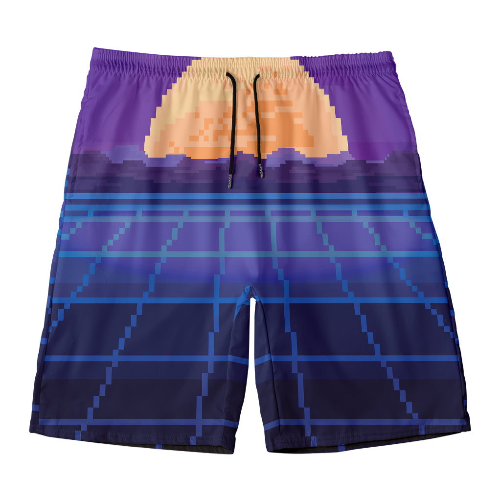 8-Bit Pixel Digital Landscape Print Men's Swim Trunks