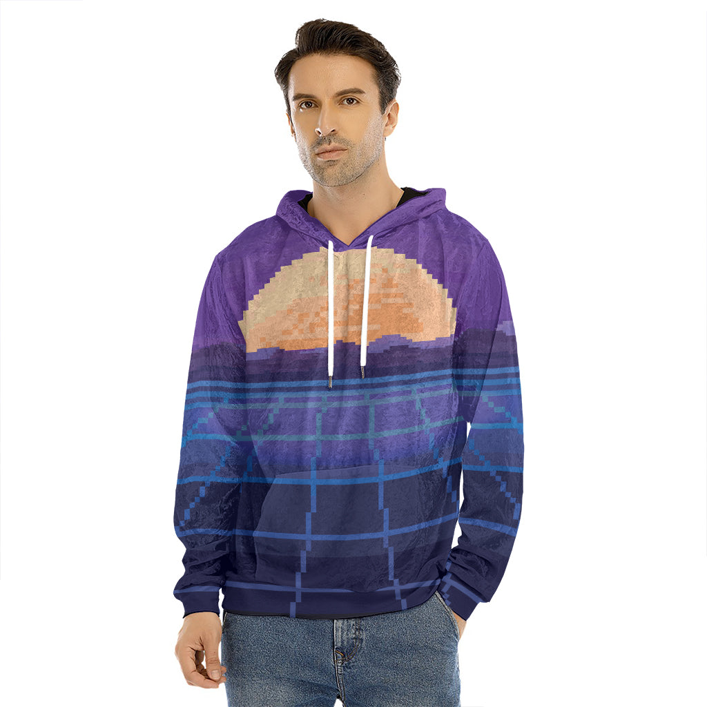 8-Bit Pixel Digital Landscape Print Men's Velvet Pullover Hoodie