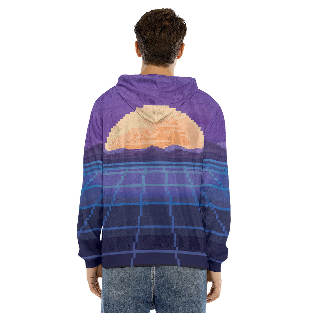 8-Bit Pixel Digital Landscape Print Men's Velvet Pullover Hoodie