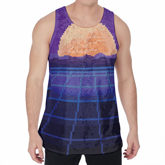 8-Bit Pixel Digital Landscape Print Men's Velvet Tank Top