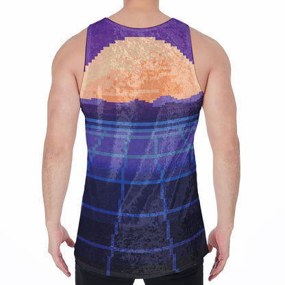 8-Bit Pixel Digital Landscape Print Men's Velvet Tank Top