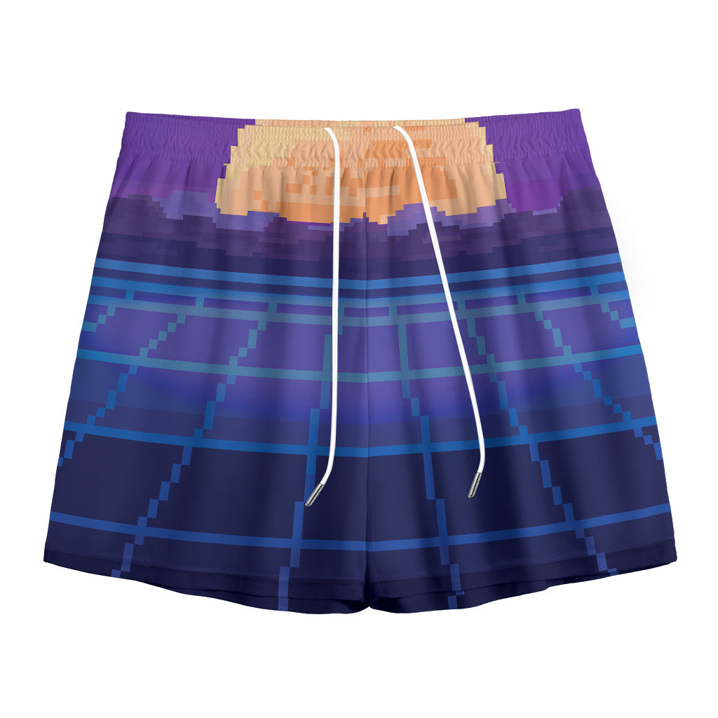 8-Bit Pixel Digital Landscape Print Mesh Shorts