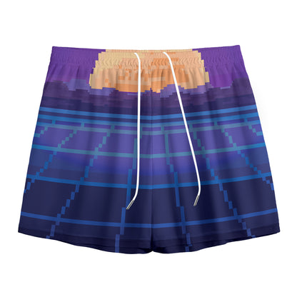 8-Bit Pixel Digital Landscape Print Mesh Shorts