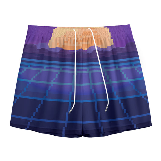 8-Bit Pixel Digital Landscape Print Mesh Shorts