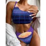 8-Bit Pixel Digital Landscape Print One Shoulder Bikini Top