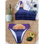 8-Bit Pixel Digital Landscape Print One Shoulder Bikini Top