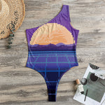 8-Bit Pixel Digital Landscape Print One Shoulder Bodysuit
