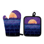8-Bit Pixel Digital Landscape Print Oven Mitt And Pot Holder Set