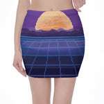 8-Bit Pixel Digital Landscape Print Pencil Mini Skirt