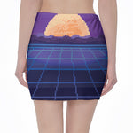 8-Bit Pixel Digital Landscape Print Pencil Mini Skirt