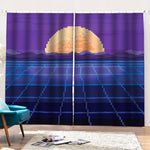 8-Bit Pixel Digital Landscape Print Pencil Pleat Curtains
