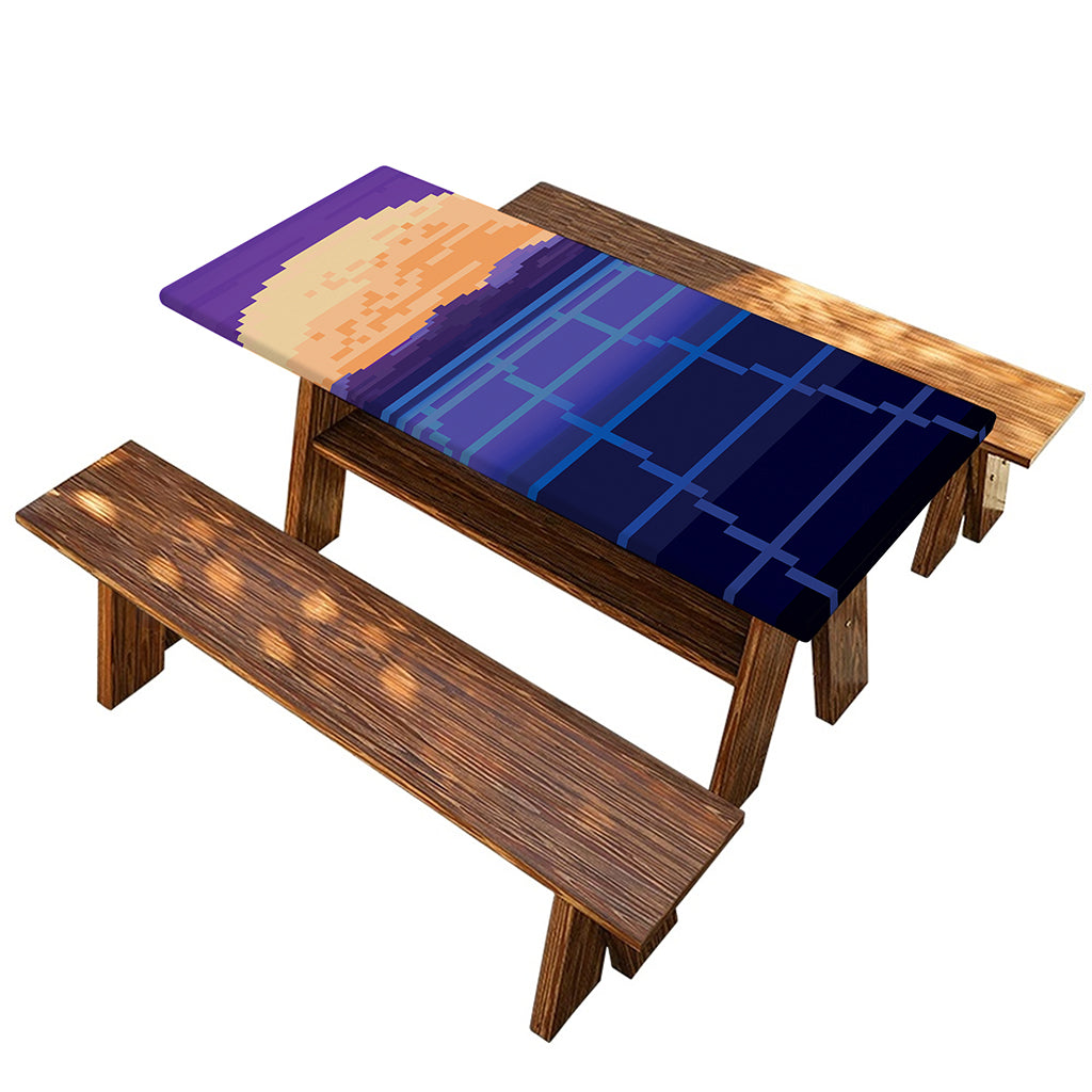 8-Bit Pixel Digital Landscape Print Picnic Table Cover