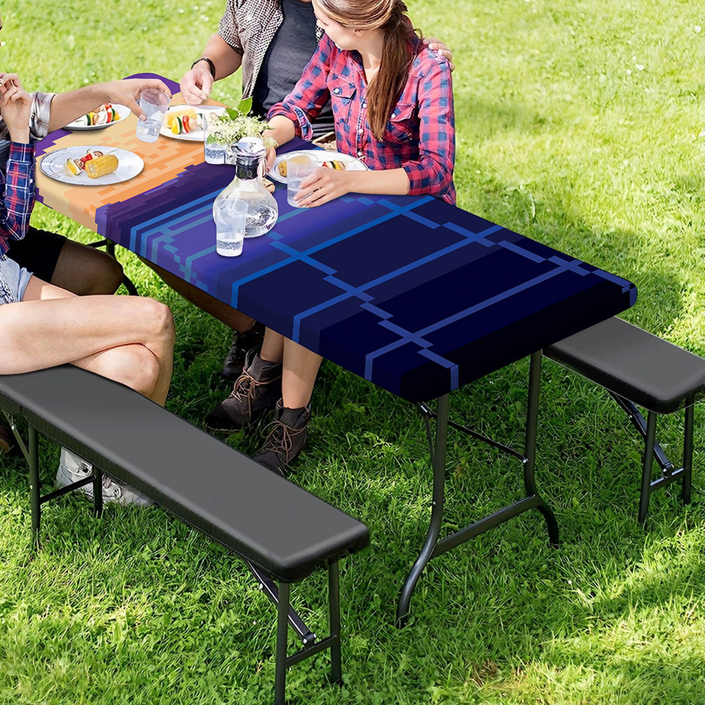 8-Bit Pixel Digital Landscape Print Picnic Table Cover