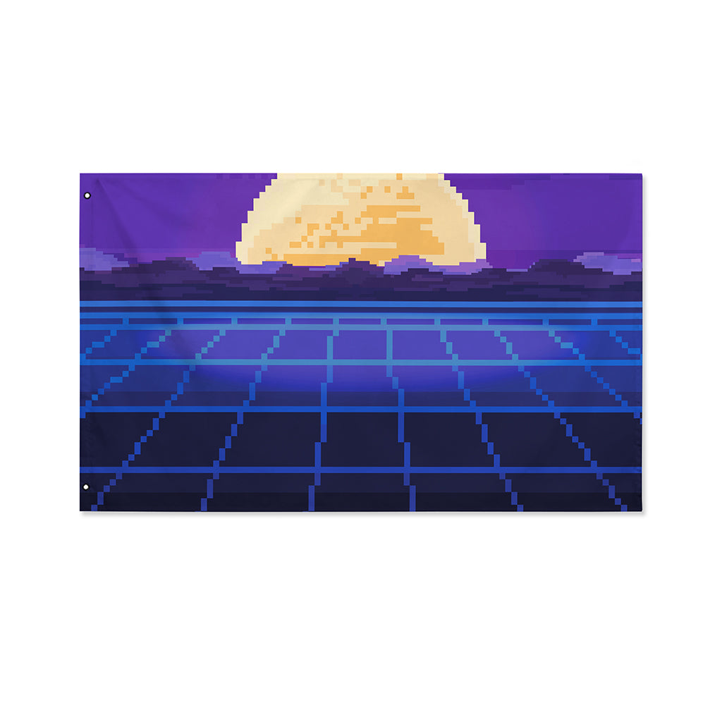 8-Bit Pixel Digital Landscape Print Polyester Flag